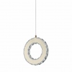 Złota lampa wisząca Girona z pojedynczym źródłem LED 10W, o okrągłym kształcie z przezroczystymi akcentami. Zawieszona na cienkim kablu, z widocznym wnętrzem w formie otworu, podkreśla nowoczesny design. Tło białe, minimalistyczne.