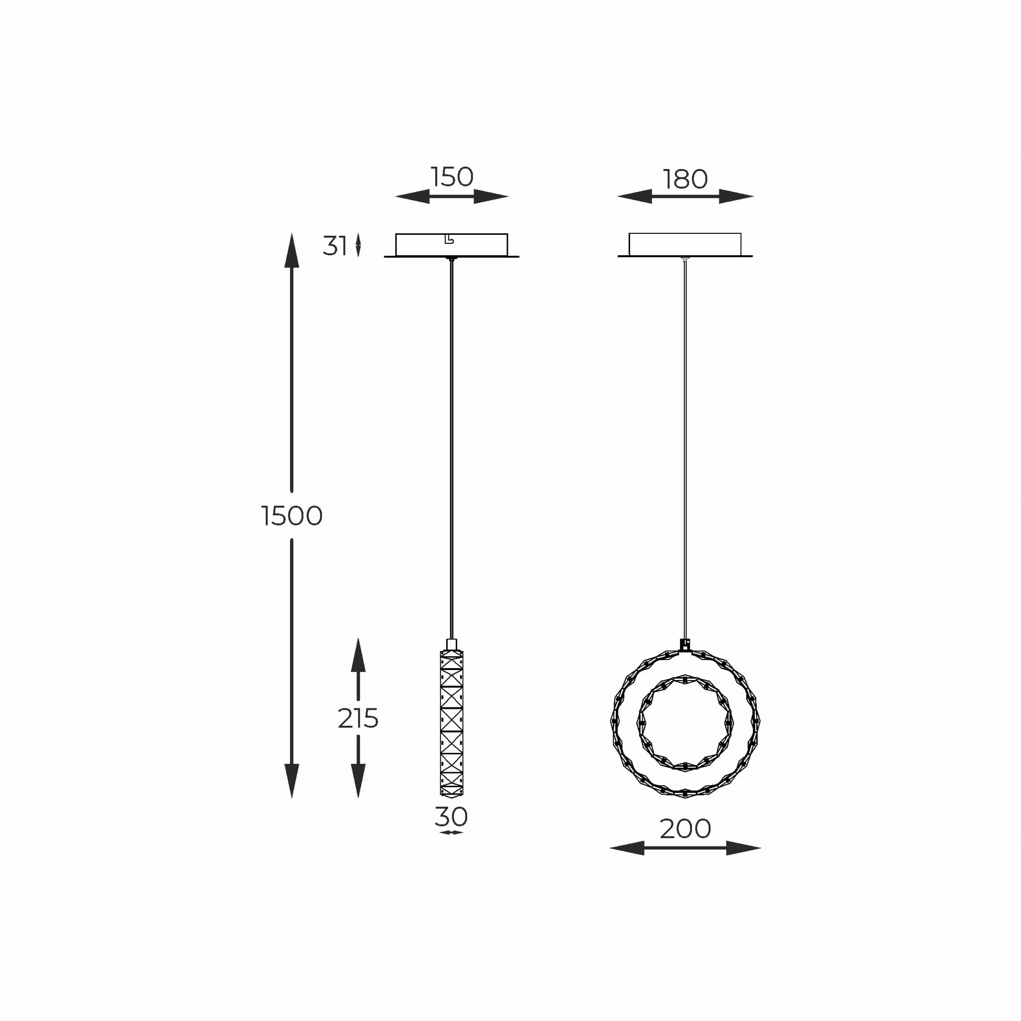Złota lampa wisząca Girona z 1xLED/10W, o okrągłym kształcie. Wymiary: średnica 200 mm, wysokość 1500 mm. Zawieszona na smukłym przewodzie, ozdobiona dekoracyjnym wzorem na korpusie. Idealna do nowoczesnych wnętrz.