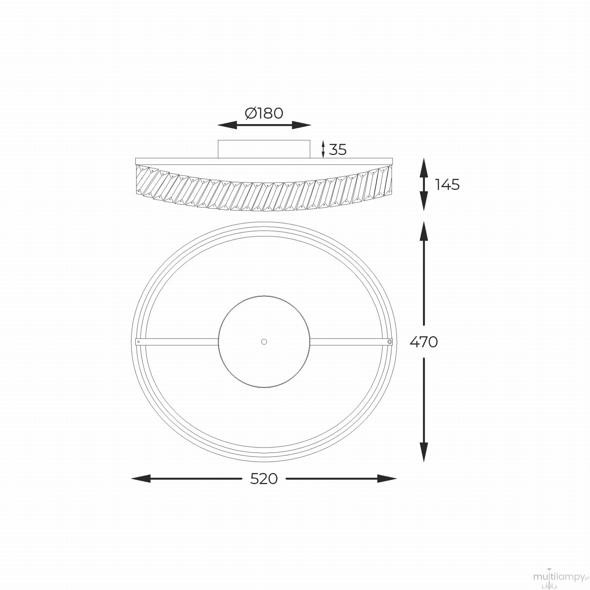 Lampa sufitowa Gano 1xLED/40W w kolorze złotym, okrągła, z metalowego materiału. Średnica 520 mm, wysokość 145 mm. Widoczny detal żłobienia na górnej części oraz centralny element. Idealna do nowoczesnych wnętrz.