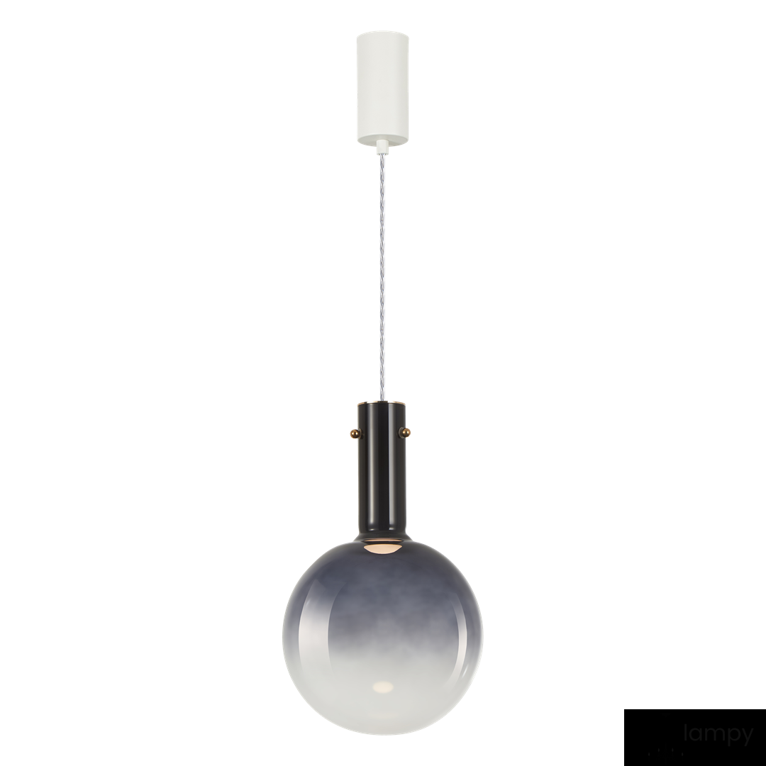 Czarna lampa wisząca Toronto z mocowaniem na żarówkę GU10. Szklana kula z gradientowym efektem, wisząca na cienkim przewodzie z metalowym uchwytem. Prosta forma, idealna do nowoczesnych wnętrz.
