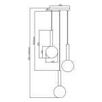 Lampa wisząca Niko z trzema źródłami światła G9, w kolorze czarnym. Wymiary: szerokość 250 mm, długość zwisów od 385 mm do 1430 mm. Układ dwóch okrągłych kloszy na długich przewodach, montowana sufitowo.