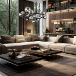 Czarna lampa wisząca Mila z 14 źródłami światła G9, o nowoczesnym designie, zawieszona w eleganckim wnętrzu. Lampa składa się z chromowanych kul, które odbijają światło, tworząc efektowną iluminację.