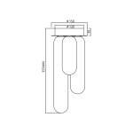 Lampa sufitowa Pax 3xG9 w kolorze złotym, z okrągłym, płaskim stelażem o średnicy 150 mm. Posiada trzy eliptyczne klosze, każdy o szerokości 120 mm i wysokości 355 mm. Wisi w pozycji pionowej, nadając elegancki charakter wnętrzu.