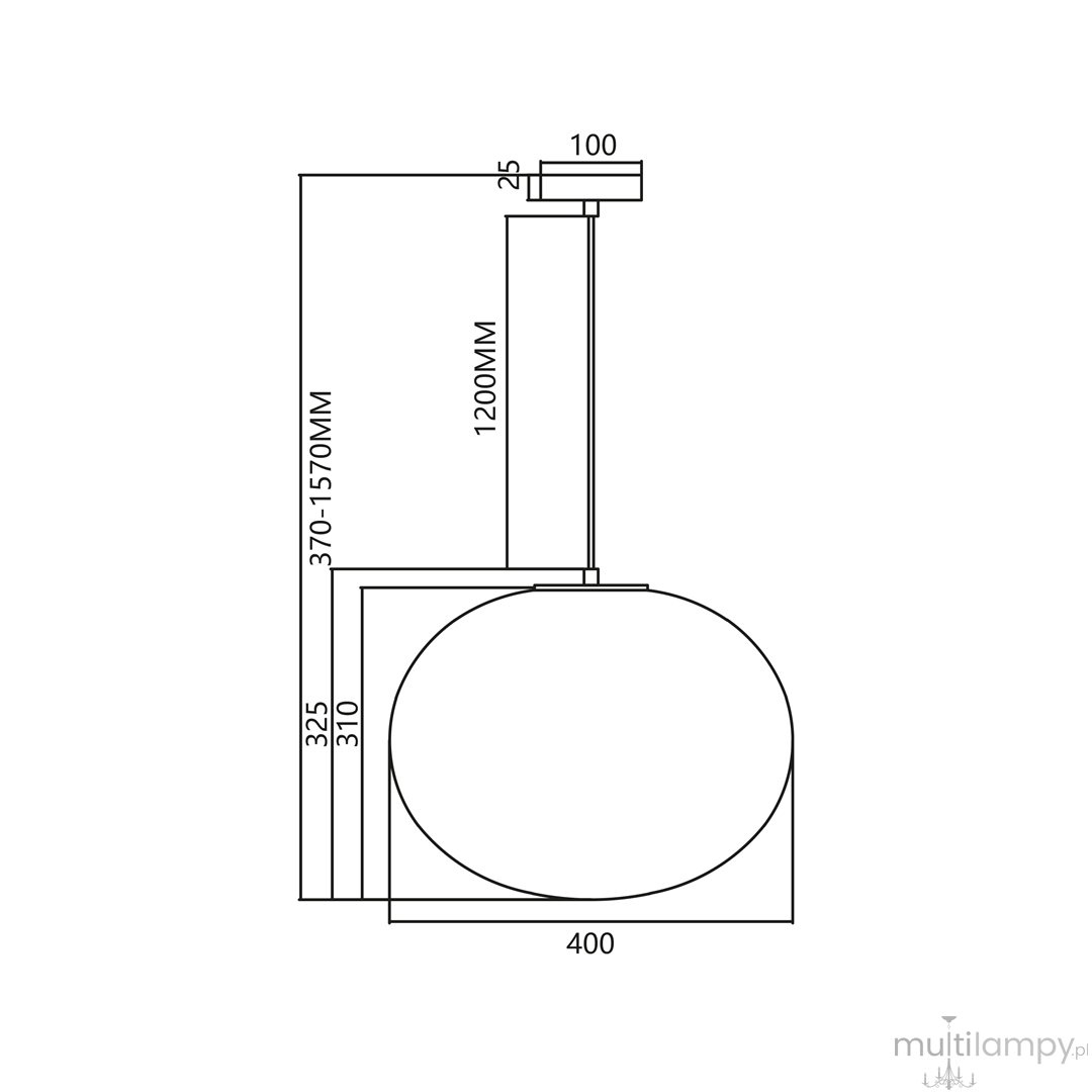 Lampa wisząca Campania 1xE27 w kolorze czarnym, o okrągłej, gładkiej obudowie. Wymiary: średnica 400 mm, wysokość regulowana od 370 do 1570 mm. Montowana na stropie, z minimalistycznym designem, idealna do nowoczesnych wnętrz.