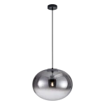 Lampa wisząca Campania z jedną oprawą E27, czarna. Okrągła, metaliczna kula z lustrzanym wykończeniem, zawieszona na cienkim, czarnym przewodzie. Prosta, nowoczesna forma, idealna do aranżacji wnętrz.