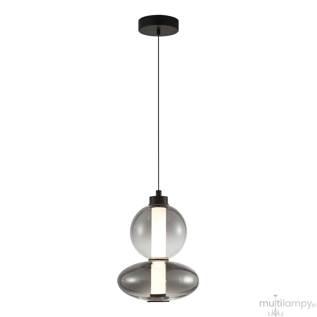 Lampa wisząca Daphne w kolorze czarnym z jedną żarówką LED 12W. Okrągła, szklana forma z podwójnym kloszem w odcieniach szarości, zawieszona na cienkim przewodzie. Prosta, nowoczesna konstrukcja z minimalistycznym designem, idealna do wnętrz.