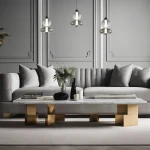 Czarna lampa wisząca Daphne z jedną żarówką LED 12W, o nowoczesnym, minimalistycznym kształcie, zawieszona nad elegancką, szaro-beżową sofą w stylowym wnętrzu. Światło emituje ciepły blask, podkreślając detale aranżacji.
