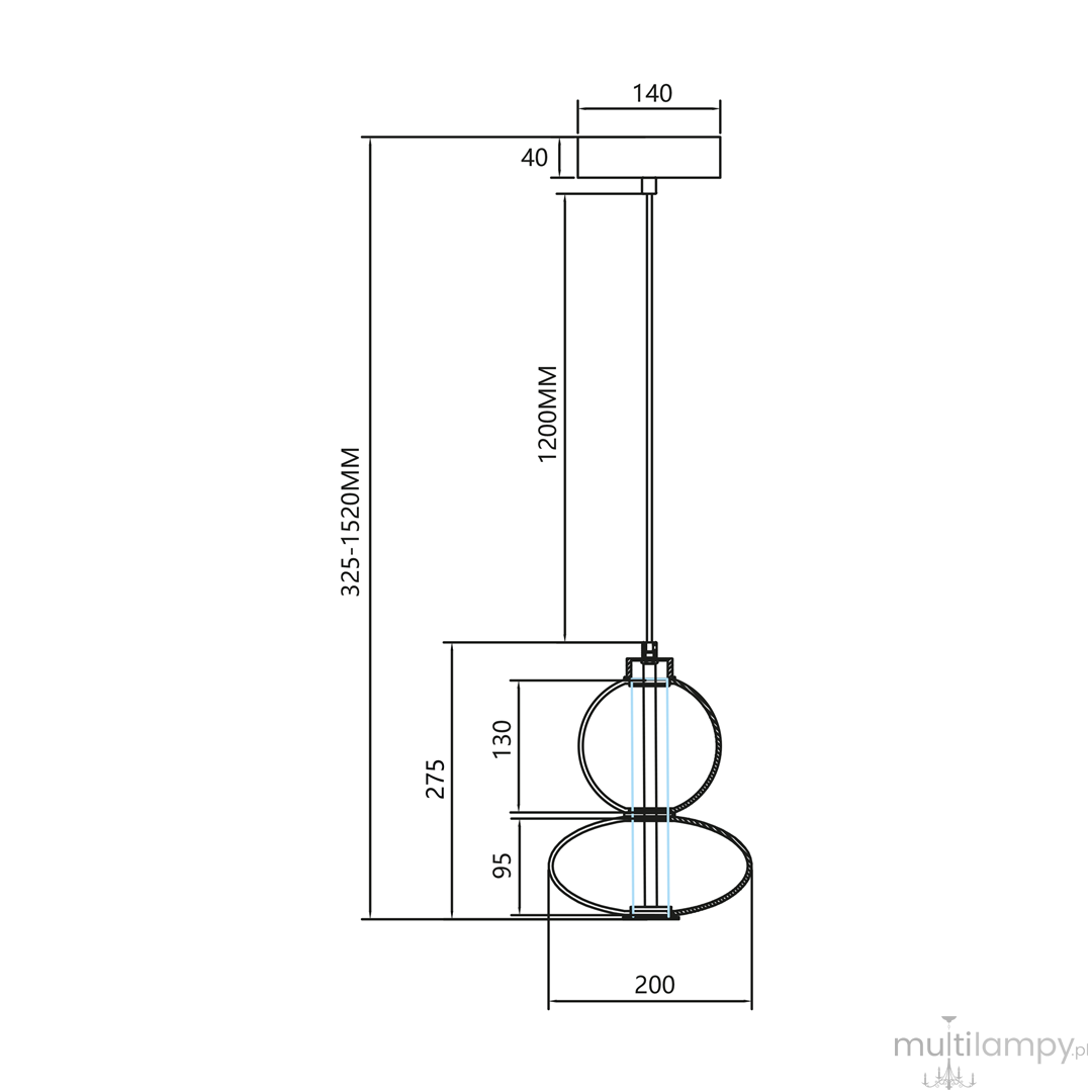 Lampa wisząca Daphne w kolorze czarnym, z jednym źródłem LED 12W. Posiada dwa okrągłe klosze o średnicy 200 mm, zawieszona na regulowanym kablu o długości 1200 mm, z minimalistycznym stropem o wymiarach 140x40 mm.