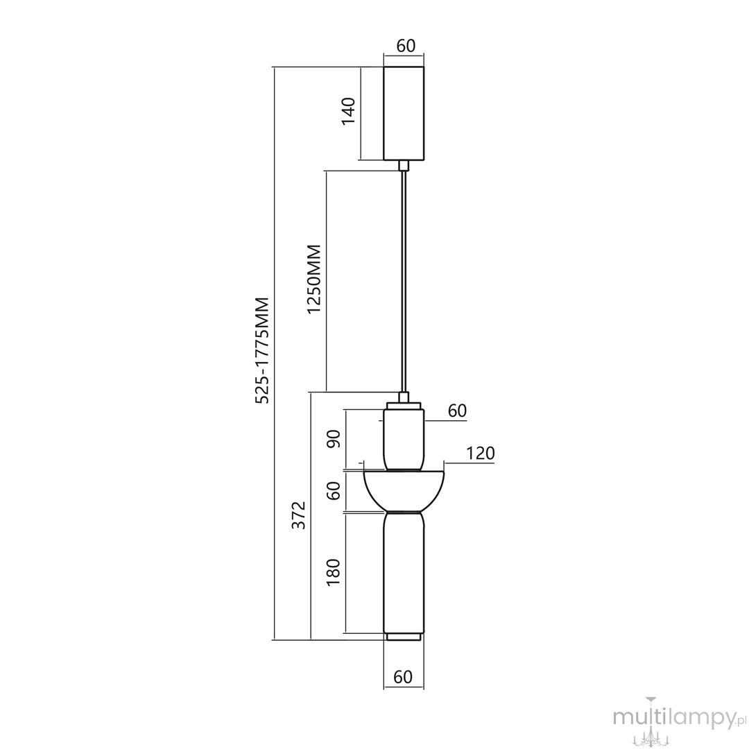 Czarna lampa wisząca Campo z 1xLED o mocy 19W. Prosta konstrukcja z okrągłym kloszem i długim zawieszeniem, dostępna w regulowanej długości od 525 do 1775 mm. Wymiary klosza: 180 mm wysokości, 120 mm średnicy.