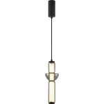 Lampa wisząca Campo z jedną diodą LED 19W, czarna, z okrągłym, matowym kloszem i przezroczystymi elementami. Zawieszona na cienkim, czarnym kablu, z prostokątnym, czarnym mocowaniem sufitowym. Idealna do nowoczesnych wnętrz.