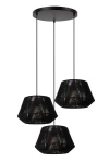Lampa wisząca Jessica z trzema kloszami w kolorze czarnym, wykonana z metalowej siatki. Klosze mają kształt stożkowaty, zawieszone na cienkich linkach z okrągłym, czarnym stelażem. Oświetlenie na żarówki E27.
