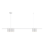 Lampa wisząca Genesis w kolorze białym, z pięcioma oprawami na żarówki GU10. Ułożona poziomo, z prostą, minimalistyczną konstrukcją. Wisi na cienkim przewodzie, z okrągłym sufitem. Idealna do nowoczesnych wnętrz.