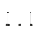 Lampa wisząca Genesis w kolorze czarnym, z siedmioma oprawami na żarówki GU10. Prosty, minimalistyczny design z metalowym stelażem i zawieszeniem, umieszczona poziomo, idealna do nowoczesnych wnętrz.