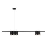 Lampa wisząca Genesis z siedmioma oprawami GU10 w kolorze czarnym. Składa się z poziomego drążka z trzema cylindrycznymi kloszami, zawieszona na cienkim przewodzie. Minimalistyczny design, idealna do nowoczesnych wnętrz.