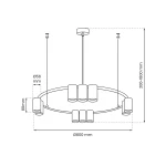 Czarna lampa wisząca Genesis z 10 miejscami na żarówki GU10, okrągła konstrukcja o średnicy 600 mm. Wysokość regulowana od 200 do 1800 mm. Metalowy design z prostymi cylindrycznymi kloszami.