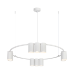 Lampa wisząca Genesis 10xGU10 w kolorze białym, z cylindrycznymi kloszami umieszczonymi na okrągłej konstrukcji. Produkt zawieszony na dwóch linkach, z okrągłym mocowaniem sufitowym. Prosty, nowoczesny design.