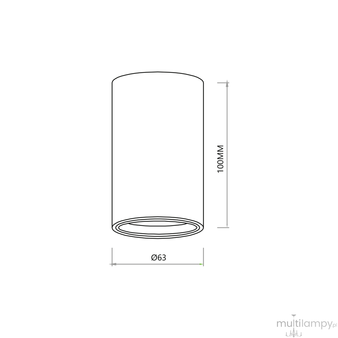 Czarna lampa sufitowa Genesis H10 z gniazdem GU10, cylindryczny kształt, wysokość 100 mm, średnica 63 mm. Prosty design, idealna do nowoczesnych wnętrz. Zainstalowana w pozycji wiszącej.