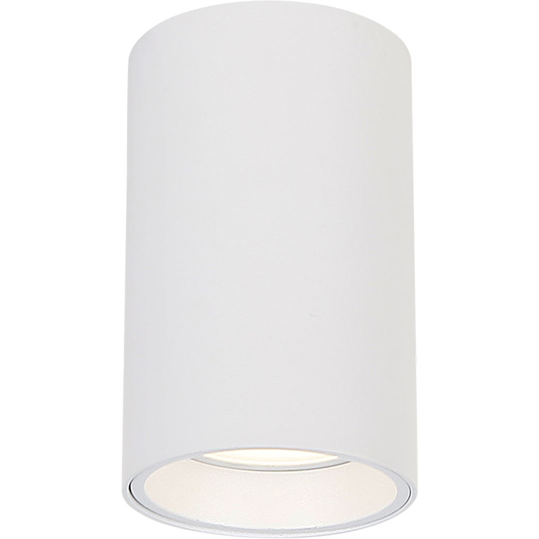 Lampa sufitowa Genesis H10 w kolorze białym, cylindryczny kształt, z miejscem na jedną żarówkę GU10. Ujęcie z boku, widoczna gładka faktura powierzchni oraz otwór do montażu źródła światła.