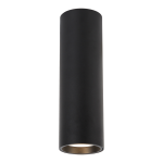 Lampa sufitowa Genesis H20 w kolorze czarnym, cylindryczna, wykonana z matowego materiału, z jednym miejscem na żarówkę GU10. Ujęcie frontalne, wisząca, widoczna oprawka w złotym kolorze wewnątrz.