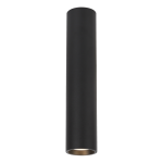 Lampa sufitowa Genesis H30 w kolorze czarnym, cylindryczna, z oprawą na jedną żarówkę typu GU10. Ujęcie frontalne, prezentująca gładką, matową powierzchnię, z widocznym złotym wnętrzem oprawy.