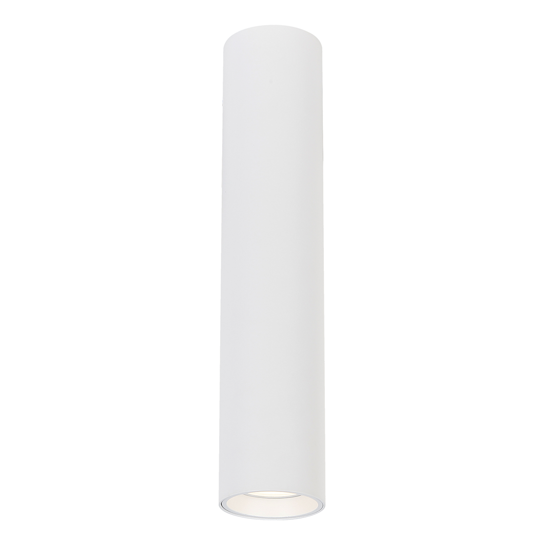 Lampa sufitowa Genesis H30 w kolorze białym, o cylindrycznym kształcie, z oprawą na jedną żarówkę GU10. Ujęcie frontalne, lampa zamontowana na suficie, minimalistyczny design bez dodatkowych zdobień.