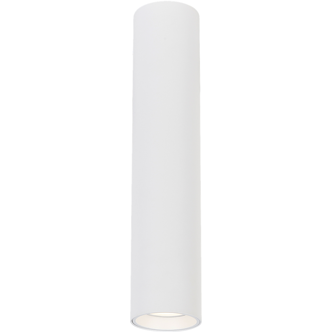 Lampa sufitowa Genesis H30 w kolorze białym, cylindryczny kształt, wyposażona w jeden gwint GU10. Ujęcie frontalne, zawieszona na suficie, minimalistyczny design, gładka powierzchnia.