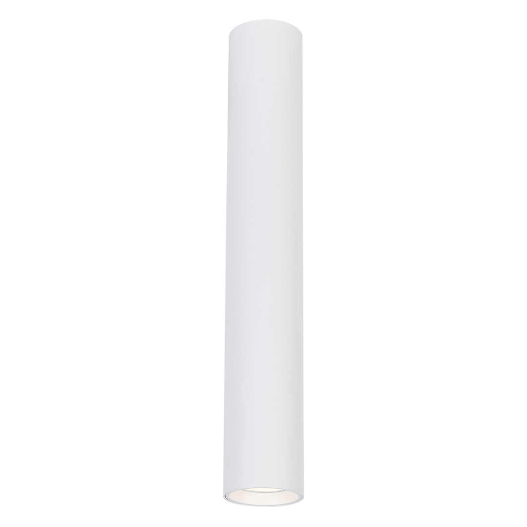 Lampa sufitowa Genesis H40 w kolorze białym, w kształcie cylindrycznym, z oprawą na jedną żarówkę GU10. Ujęcie frontalne, produkt zawieszony w pionie, na prostym białym tle.