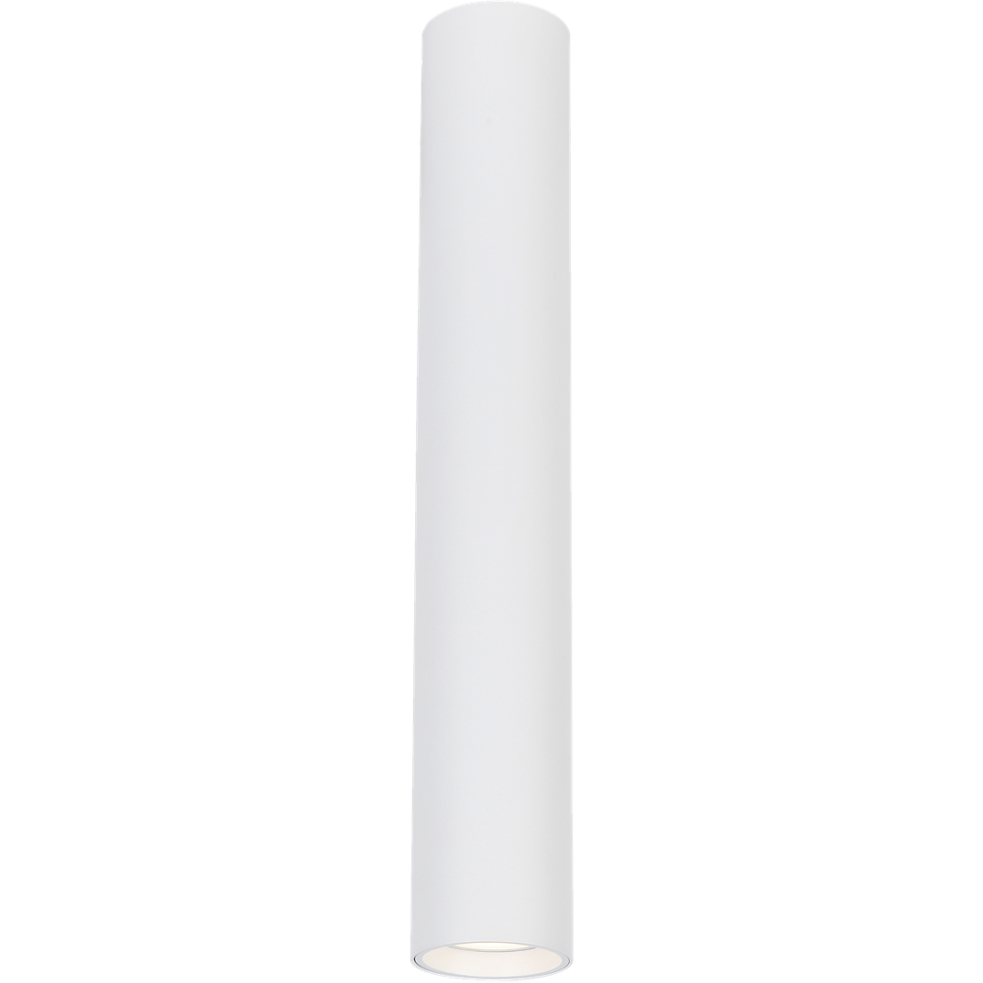 Lampa sufitowa Genesis H40 w białym kolorze, o cylindrycznym kształcie. Ujęcie frontalne, lampa zawieszona, z widocznym otworem na żarówkę GU10 na dole. Prosty design, idealna do nowoczesnych wnętrz.