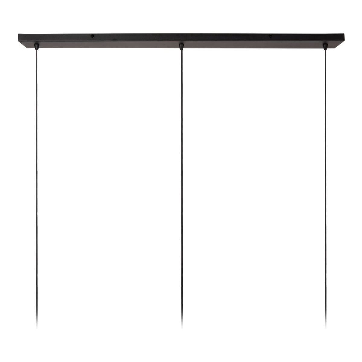 Lampa wisząca Elysee 3xE27 w kolorze czarnym z złotymi akcentami. Posiada prostokątną, płaską podstawę z czarnego metalu oraz trzy długie, cienkie zwisy. Idealna do nowoczesnych wnętrz, montowana sufitowo.