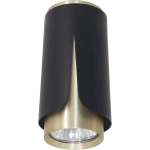 Lampa sufitowa Flower 1xGU10 w kolorze czarnym z złotym akcentem. Cylindryczny kształt z wycięciem i metalowym wykończeniem na dole. Zainstalowana w pozycji wiszącej, idealna do nowoczesnych wnętrz.