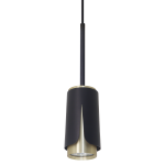 Lampa wisząca Flower 1xGU10 w kolorze czarnym i złotym. Posiada cylindryczny klosz z matowego metalu, zawieszony na cienkim kablu. Widoczny detal w postaci złotej obręczy u dołu klosza, nadający nowoczesny charakter.