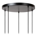 Czarna lampa wisząca Ilona z pięcioma oprawami E27. Widok z dołu na okrągły, metalowy strop, z czterema zwisającymi przewodami. Prosty, nowoczesny design, idealny do różnych aranżacji wnętrz.