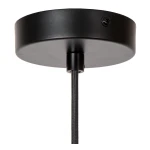 Czarna lampa wisząca Joanet D16 z oprawą E27. Widok od góry, z detalem mocowania sufitowego i przewodem. Prosta, okrągła konstrukcja, wykonana z metalu, przeznaczona do montażu na suficie.
