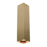 Lampa sufitowa Ander w kolorze mosiądzu, o prostokątnym kształcie, z pojedynczym źródłem światła GU10. Ujęcie frontalne, z widoczną teksturą metalu i delikatnym podświetleniem na dole. Idealna do nowoczesnych wnętrz.
