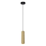 Lampa wisząca Ander z mosiądzu, w kształcie prostokątnej kolumny, zawieszona na czarnym kablu. Posiada oprawę na jedną żarówkę typu GU10. Prosta, elegancka konstrukcja, idealna do nowoczesnych wnętrz. Tło jasne, minimalistyczne.
