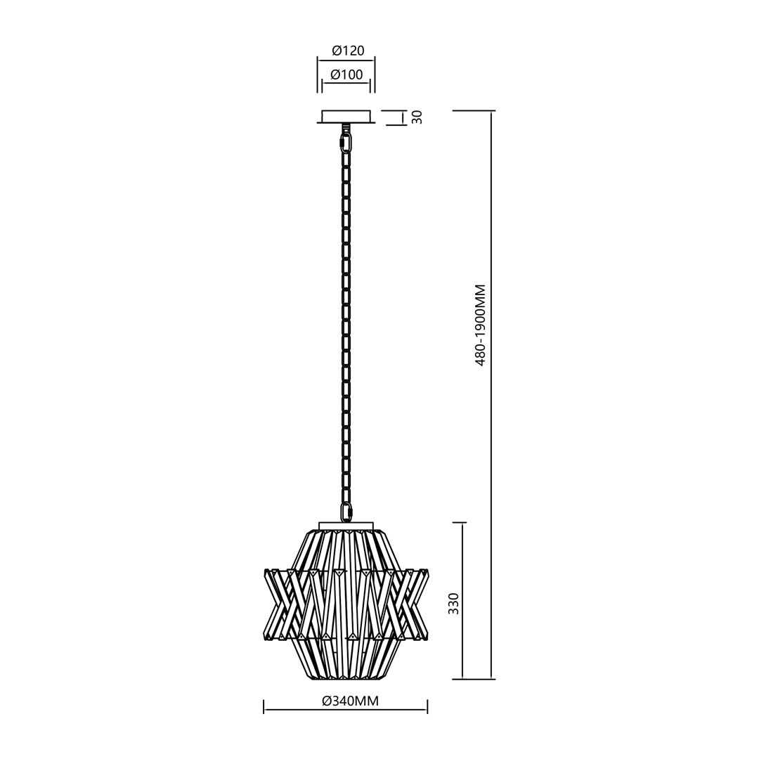 Lampa wisząca Crown 4xE14 w kolorze chromowanym, o średnicy 340 mm i wysokości regulowanej od 480 do 1900 mm. Posiada ażurową formę z geometrycznym wzorem. Ułożona w pionie, na prostym tle.