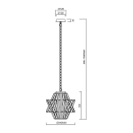 Lampa wisząca Crown 4xE14 w kolorze chromowanym, o średnicy 340 mm i wysokości regulowanej od 480 do 1900 mm. Posiada ażurową formę z geometrycznym wzorem. Ułożona w pionie, na prostym tle.