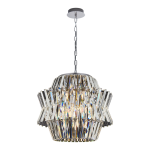 Lampa wisząca Crown 12xE14 w kolorze chromu, z dekoracyjnymi kryształowymi elementami w kształcie gwiazdy. Ujęcie frontalne, zawieszona na łańcuchu, z okrągłym mocowaniem sufitowym. Wymiary i szczegóły konstrukcji są widoczne.