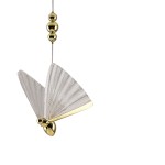 Lampa wisząca Mariposa 3xLED/24W w kolorze złotym, z kloszem w kształcie rozłożonych skrzydeł motyla. Widoczne są dekoracyjne, złote elementy oraz teksturowana, przezroczysta powierzchnia kloszy. Produkt zawieszony na cienkim przewodzie.