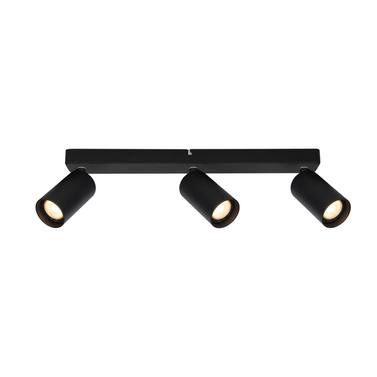 Lampa sufitowa Nesto z trzema spotami GU10, w kolorze czarnym. Ułożona poziomo na prostokątnej podstawie, z regulowanymi głowicami lamp. Wysoka jakość materiałów, minimalistyczny design, idealna do nowoczesnych wnętrz.