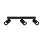 Lampa sufitowa Nesto z trzema spotami GU10, w kolorze czarnym. Ułożona poziomo na prostokątnej podstawie, z regulowanymi głowicami lamp. Wysoka jakość materiałów, minimalistyczny design, idealna do nowoczesnych wnętrz.