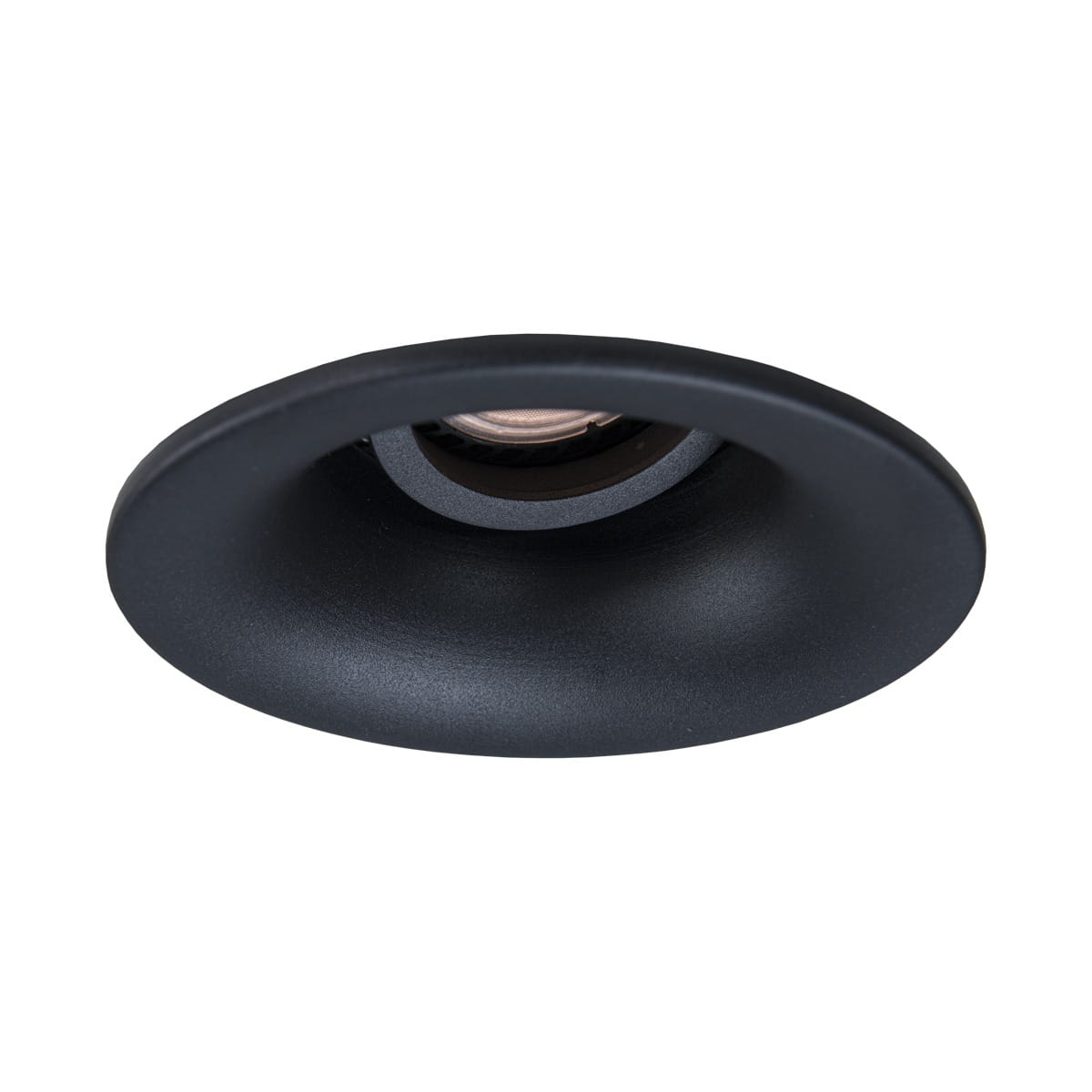 Oprawa do zabudowy Ralte 1xGU10 w kolorze czarnym, z okrągłym kształtem i gładką, matową powierzchnią. Widoczny gwint do żarówki GU10 w centralnym punkcie. Ujęcie z góry, pokazujące głębokość oprawy. Idealna do nowoczesnych wnętrz.