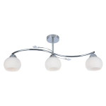 Lampa sufitowa Connor 3xE27 w kolorze chromu z białymi, okrągłymi kloszami. Ułożona na łukowatej podstawie, z centralnym mocowaniem. Klosze wykonane z matowego szkła, dają efekt miękkiego światła. Idealna do nowoczesnych wnętrz.