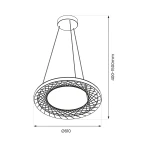 Czarna lampa wisząca Nest o średnicy 610 mm, z regulacją wysokości od 400 do 1500 mm. Wyposażona w 1 żarówkę LED o mocy 43W. Okrągła podstawa z ażurowym wzorem, zawieszona na dwóch linkach.