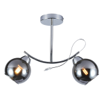 Lampa wisząca Connor z dwoma kloszami w kolorze chromu, zawieszona na cienkiej rurze. Klosze mają okrągły kształt, a ich połyskliwa powierzchnia odbija światło. Produkt ma nowoczesny design, idealny do różnych wnętrz.