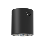 Czarna lampa sufitowa natynkowa George H12,5 z cylindrycznym korpusem, wyposażona w gniazdo 1xE27. Widoczny detal to przezroczysta oprawa u dołu oraz trzy otwory wentylacyjne po bokach. Produkt montowany na suficie, ukazany z widoku frontalnego.