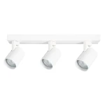 Lampa sufitowa Volf z trzema reflektorami GU10 w białym kolorze. Reflektory mają cylindryczny kształt i są zamontowane na prostokątnej płycie. Produkt prezentowany z przodu, w pozycji wiszącej.