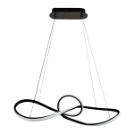 Lampa wisząca Marco z LED o mocy 42W, w kolorze czarnym, z nowoczesnym kształtem w formie pętli. Zawieszona na cienkich linkach, idealna do nowoczesnych wnętrz. Baza montażowa w czarnym kolorze.