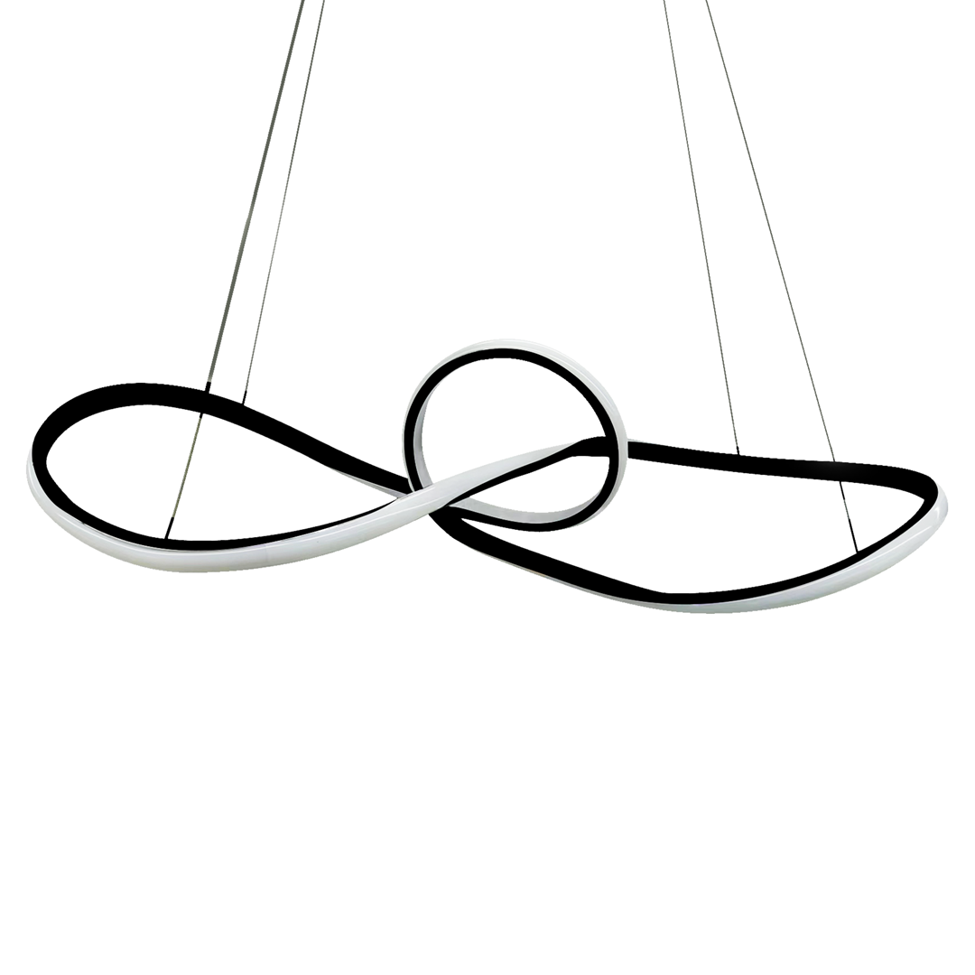 Lampa wisząca Marco w kolorze czarnym, z 1 źródłem światła LED o mocy 42W. Posiada nowoczesny, abstrakcyjny kształt z elementami białymi, zwisająca na cienkich linkach. Idealna do nowoczesnych wnętrz.