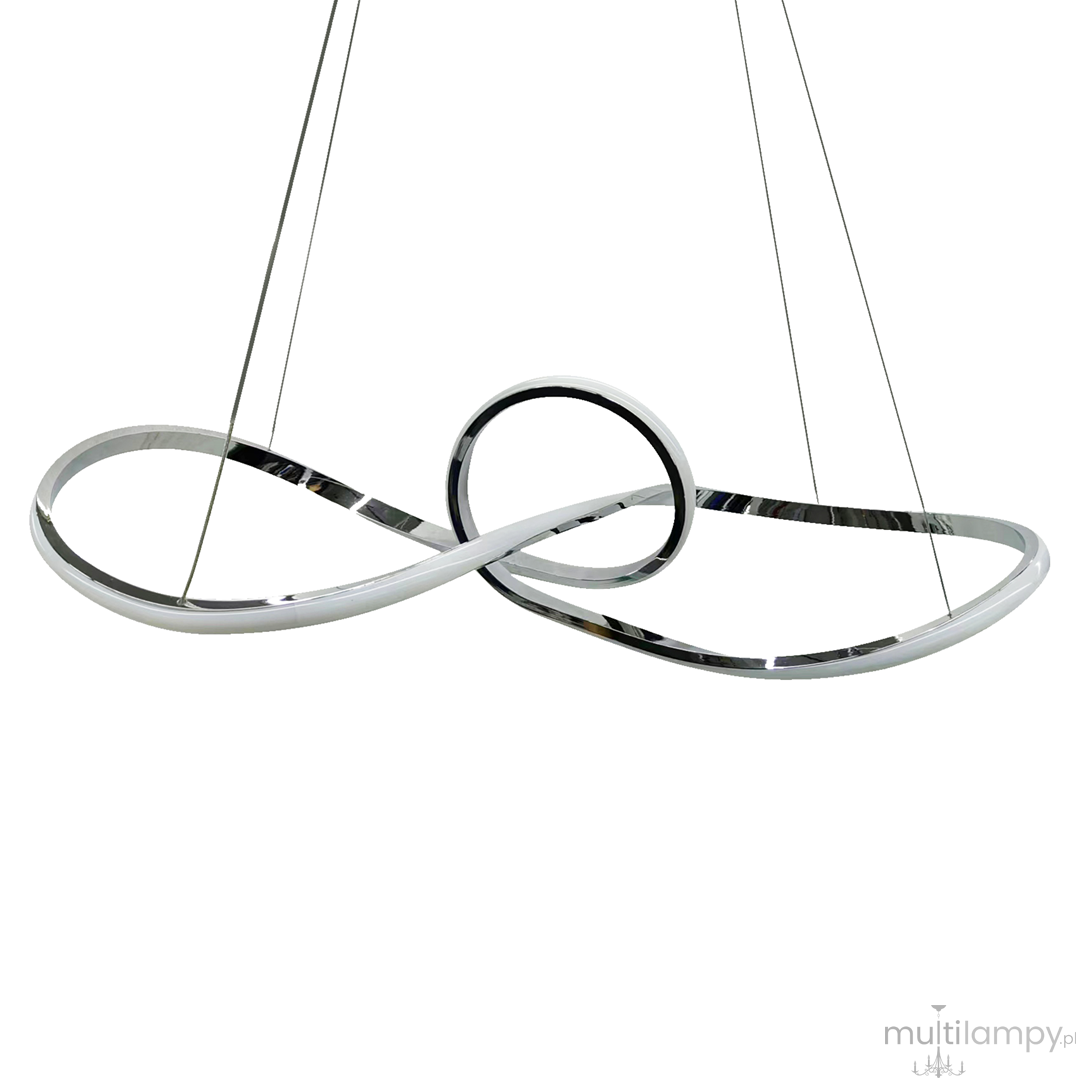 Lampa wisząca Marco w kolorze chromu z jedną diodą LED o mocy 42W. Charakteryzuje się nowoczesnym, falistym kształtem z eleganckim, błyszczącym wykończeniem. Zawieszona na cienkich linkach, idealna do nowoczesnych wnętrz.